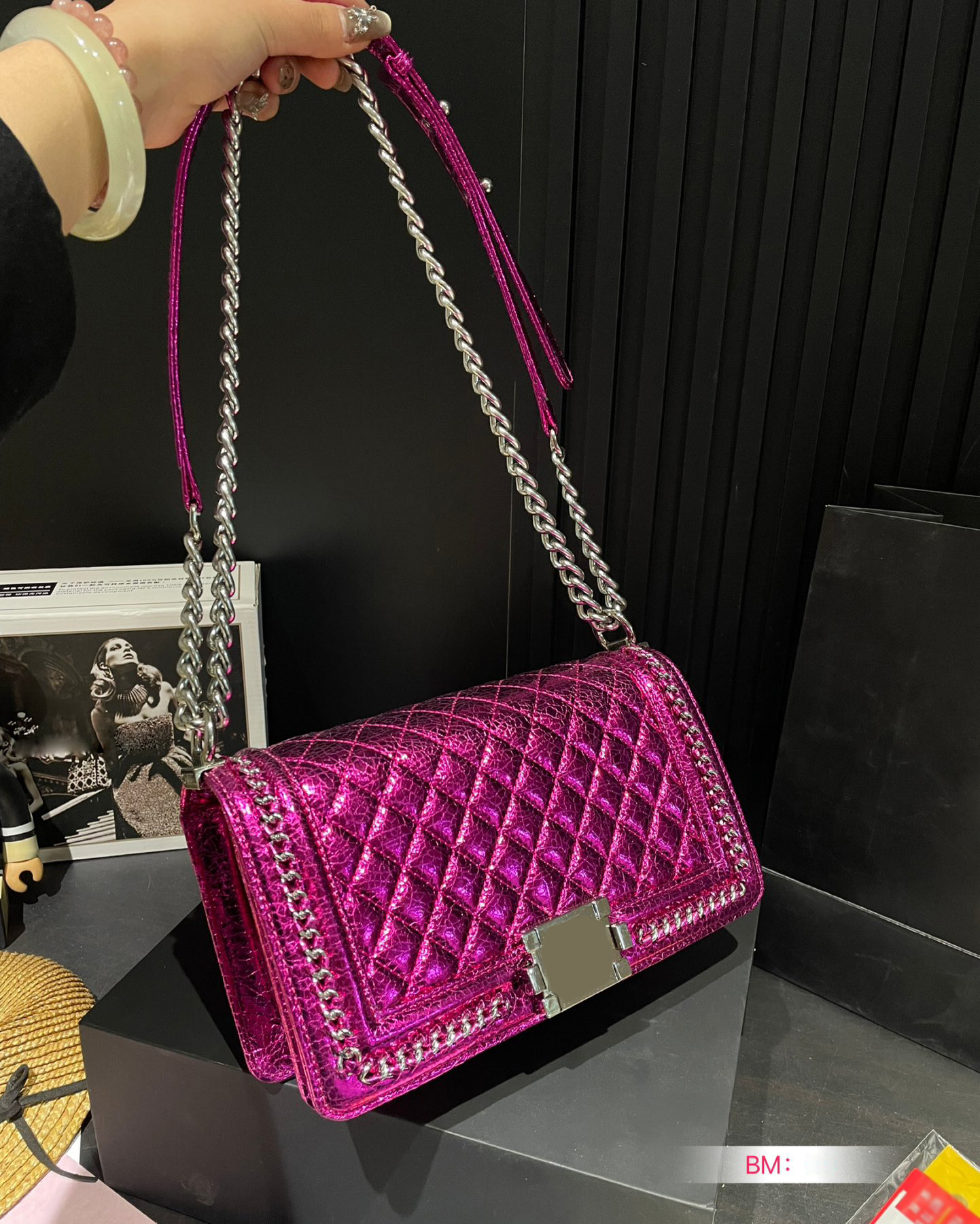 Classic caviar cowhide flap bag le boy silver metal hardware chain shoulder bags diamond square Pearlescent Gradient handbag fashion luxury crossbody bag 26X15cm