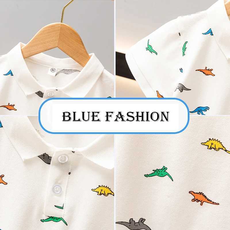 Summer Boys 2024 casual printed dinosaur button zipper short sleeved T-shirt polo shirt childrens clothing 1-7Y W241223