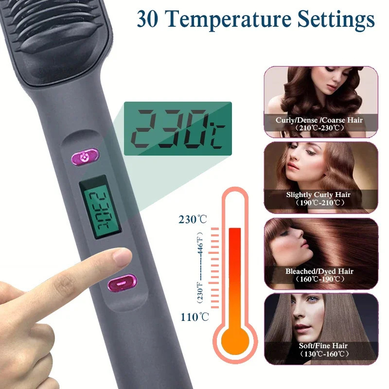 Mini Hair Straightener Comb Customized Hair Styling Hair Brush Straightener Comb LCD Display Sale Hair Straighte 241224