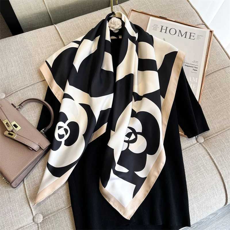 Sarongs 90cm square scarf twill silk feel womens headscarf shawl and luxurious hair wrap C tter printed neck scarf Bandana Pashmina H241224