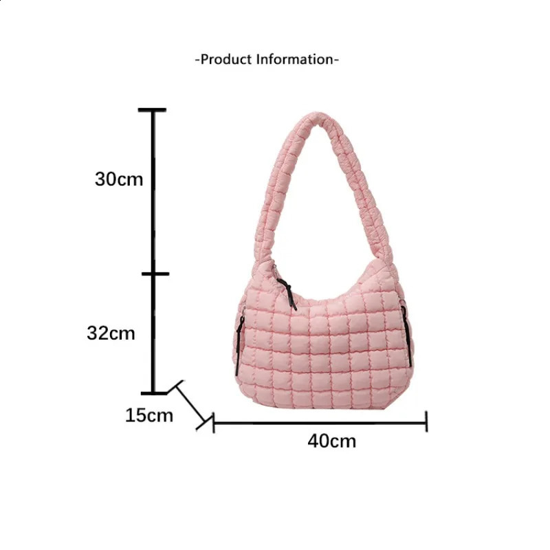 Larger Capacity Puffer Tote Bag Casual Shopping Bag Elegant Purple Soft Nylon Padded Shoulder Bags Simple Trend Women Handbag 241223