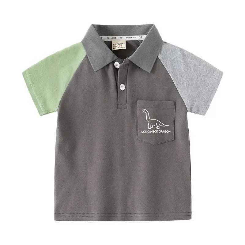 Summer boys short sleeved casual cotton color block T-shirt childrens printed polo shirt 3-8 years ago 2 colors W241223
