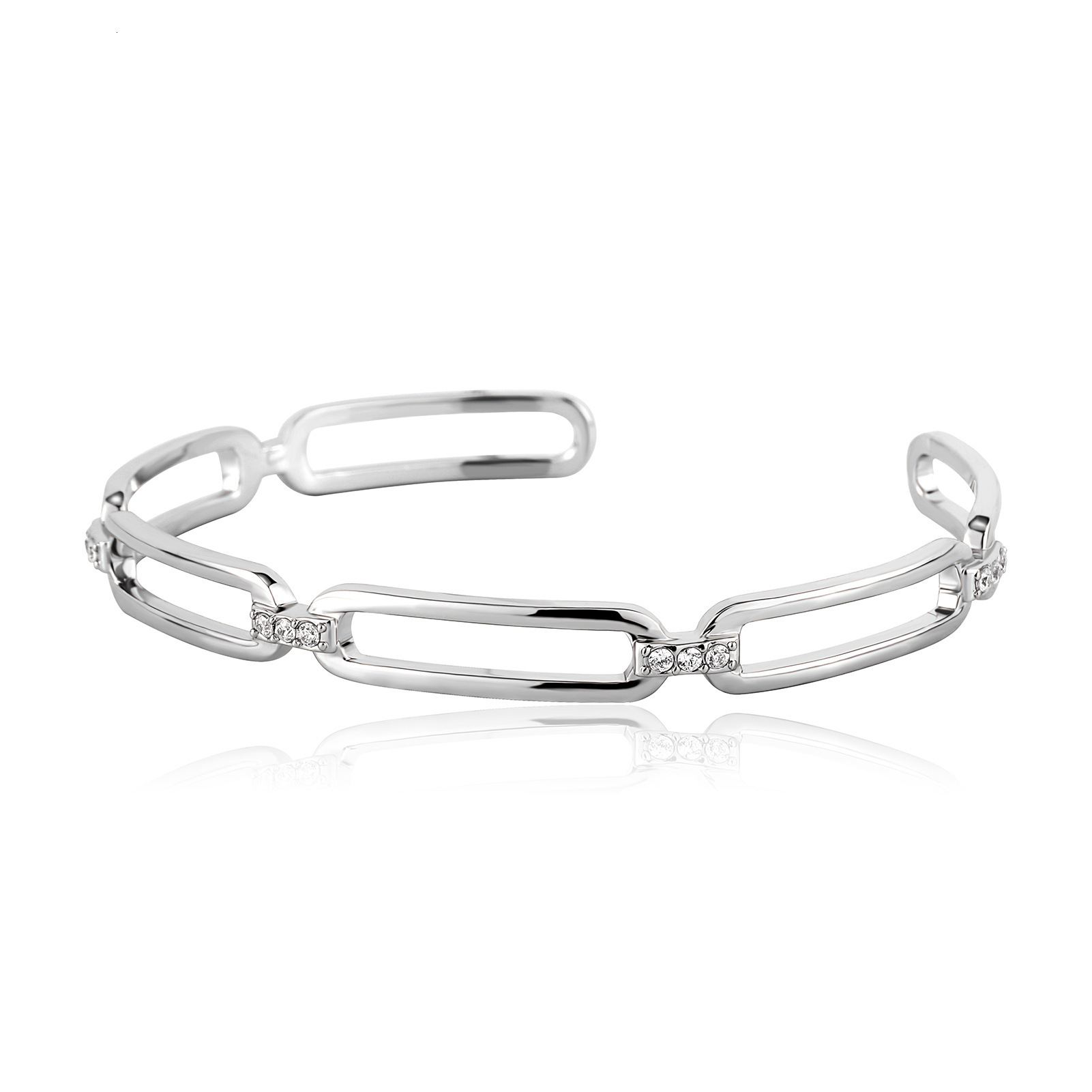 White Gold And Rose Gold Two Tone Open Cuff Bracelets Set Female Ins Hip Hop Hollow Chain Simple Design Bangle Bling Cubic Zirconia Jewelry Bijoux Pul