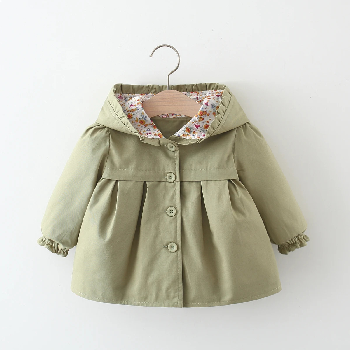 Spring and Autumn Girls Long sleeved Solid Color Hooded Windproof Coat Top Childrens Wear Jacket Mid length Korean Edition 241223