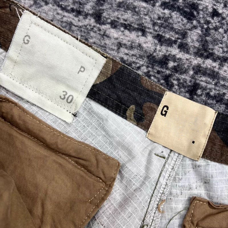 Designer Mens Camouflage Patchwork Leather Letter High Street Vintage Hip Hop Worn Work Denim Shorts Men