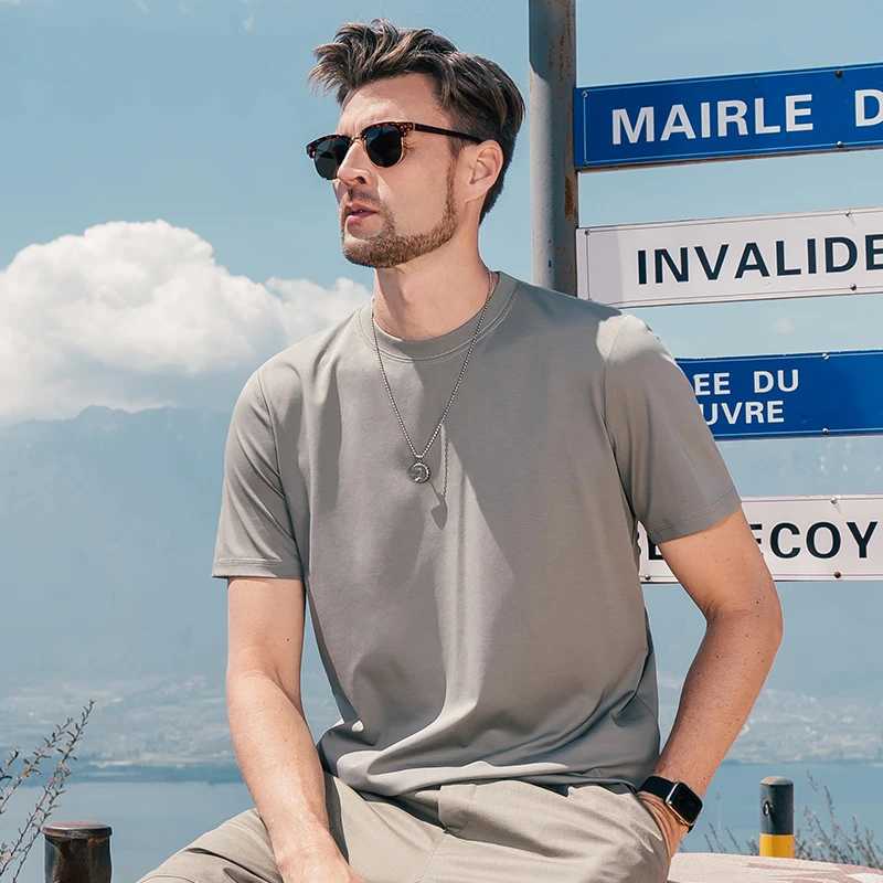 Mens solid color pure cotton T-shirt short sleeved round neck comfortable and breathable simple and elegant summer clothing W241223