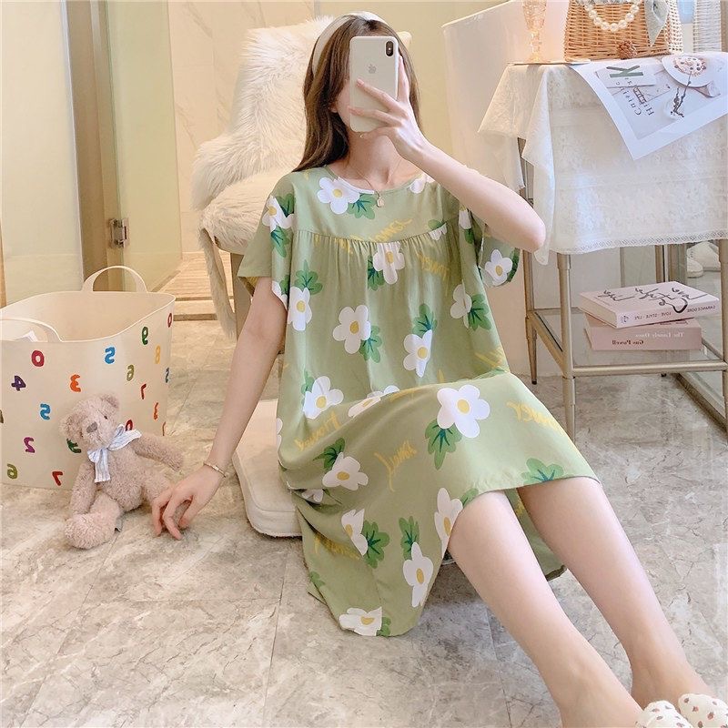 B591-Cotton silk nightdress women spring autumn summer thin pajamas short sleeve Korean version sweet girl net celebrity live broadcast hot home skirt
