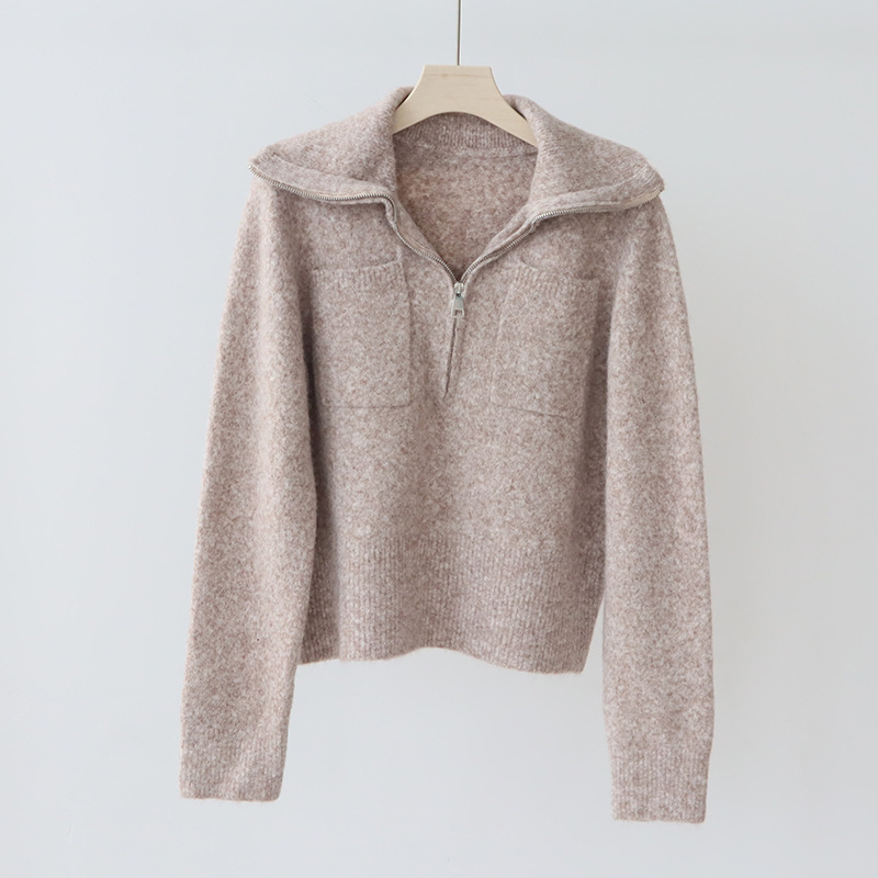 DCQ01 Women's Wool Blend Pleated Pullover with Soft Half Turtleneck