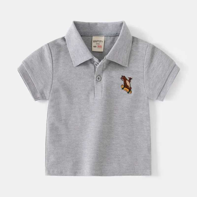 Summer new childrens short sleeved T-shirt embroidered polo shirt for boys fashionable and breathable cotton 3-8 years old 4 colors W241223