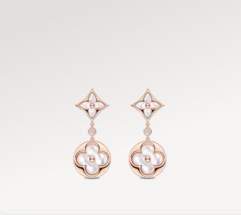 With BOX Diamond long stud earrings design 18k rose gold stud women old flower logo engrave dangle earrings girls wedding jewelry