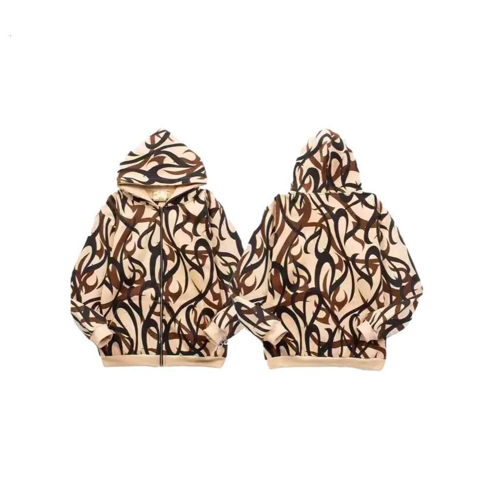 High Trendy Brand Hip Hop Street Ins Celebrity Same Style Thorn Full Print Zipper Hoodie Coat
