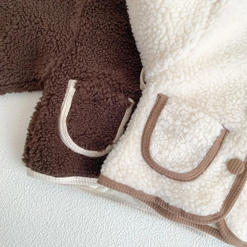 Winter Baby Coat 0-3Years born Boy Girl Lamb Wool Warm Jacket Pocket Velvet Cardigan Outwear Kids Clothes 241223