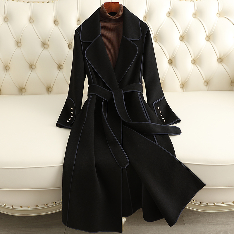 D4048 Double-faced cashmere coat for women, long, over-knee, slim and slim