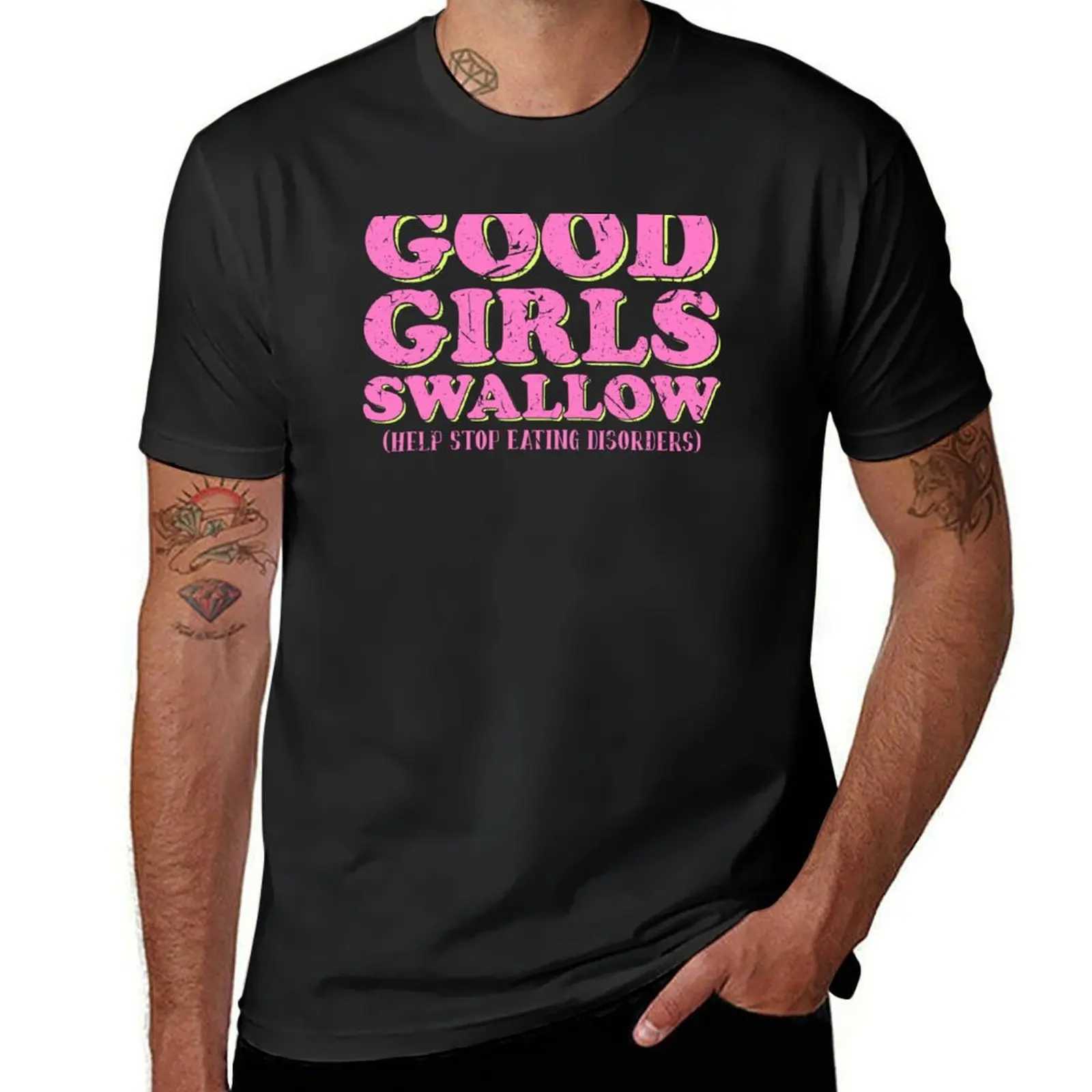 Good girl swallowing and eating disorder awareness ED binge eating T-shirt sublimation solid color Kavay clothing boy animal print mens T-shirt W24122