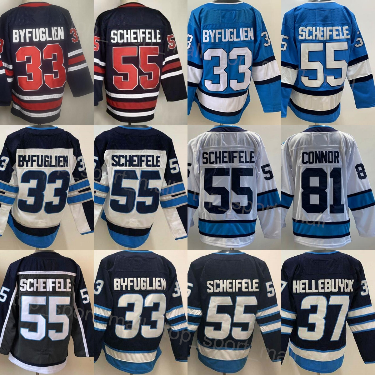Man's Ice Hockey 33 Dustin Byfuglien Jerseys Reverse Retro 55 Mark Scheifele 37 Hellebuyck 81 Kyle Stadium Series Heritage Classic Navy Blue Black White Stitching