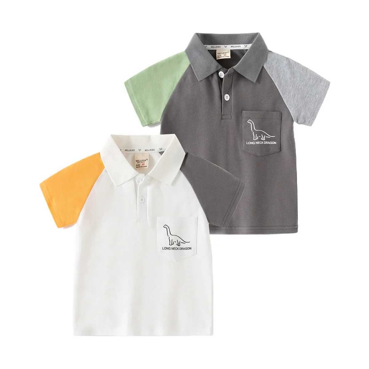 Summer boys short sleeved casual cotton color block T-shirt childrens printed polo shirt 3-8 years ago 2 colors W241223