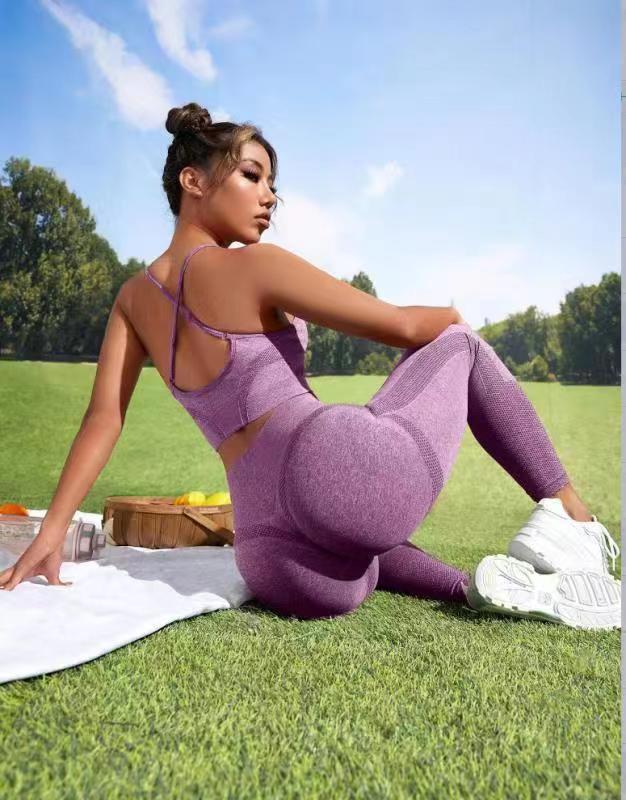 Women's fashionable and casual hot cross back yoga suit peach hip pants yoga suit training and fitness suit sports suit tight pants elastic quick