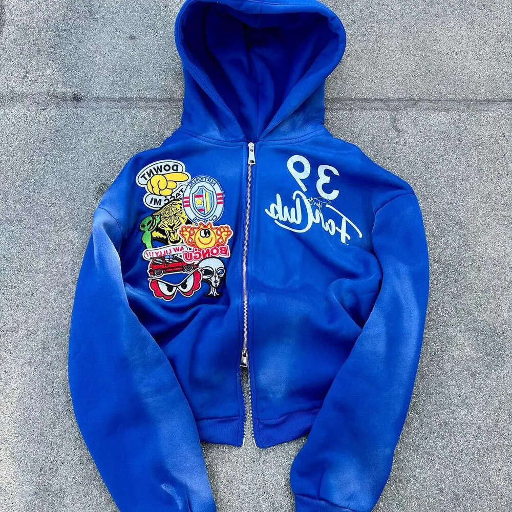 American Retro Y2K Clothes Mens Womens Haruku Gothic Cartoon Graphics Oversized Hoodie Sweatshirt Zipper Jacket