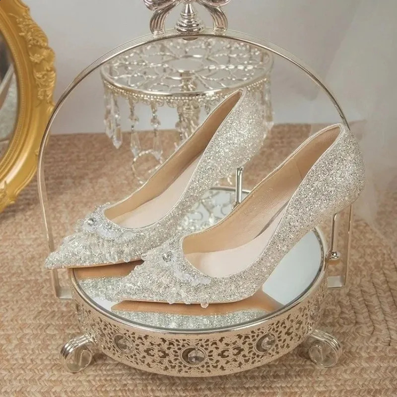 Wedding Banquet Pearl Rhinestone High Heels Womens Shoes Zapatos De Mujer Thin Foot Bow Mary Jane Shoes Pump 241223