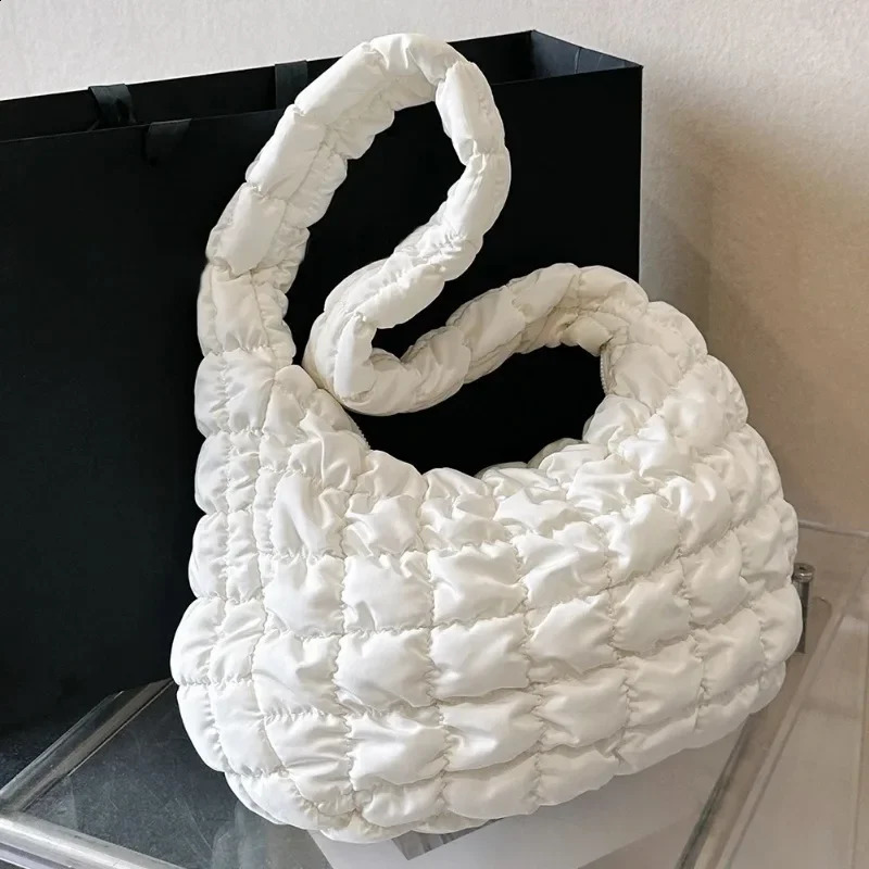 Quilted Pleated er Shoulder Bag Bubbles Cloud Handbag for Women Large Capacity Tote Bags Ruched Down Texture Crossbody Bag 241223