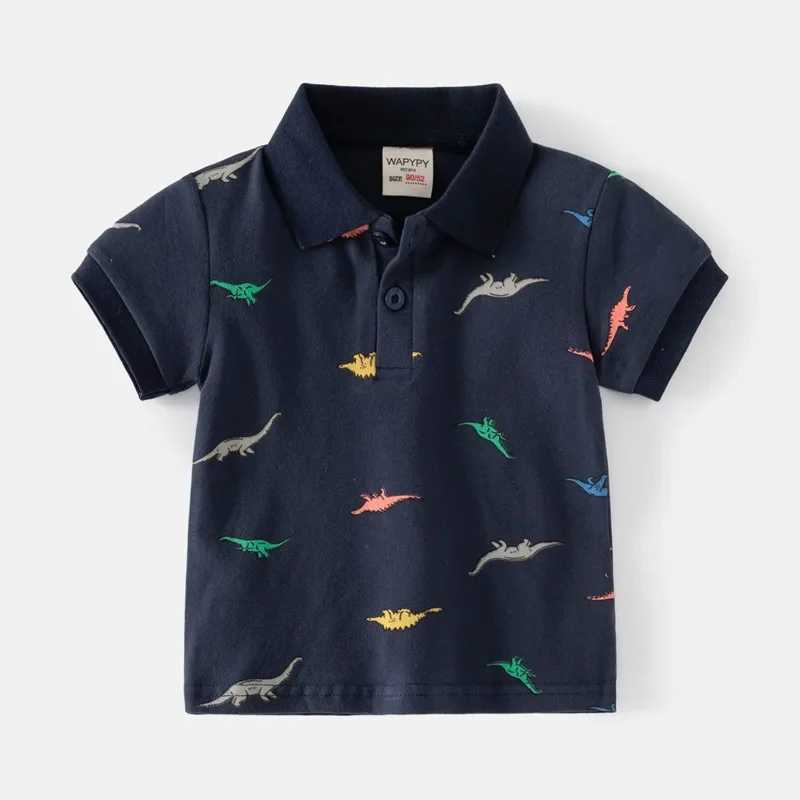 Summer boys short sleeved T-shirt childrens polo shirt dinosaur print smooth and breathable cotton 2 colors 3-8 years old W241223