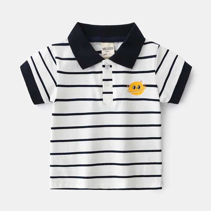 Summer boys short sleeved casual cotton contrasting striped T-shirt childrens printed polo shirt 3-8 years optional W241223