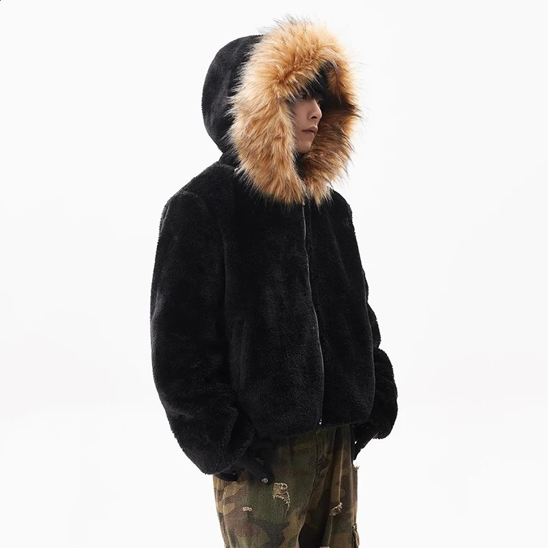 PFNW High Quality Fleece Hooded Quilted Padded Jackets Mens American High Street Warm Fur Collar Short Zipper Coat CPG2408 241223