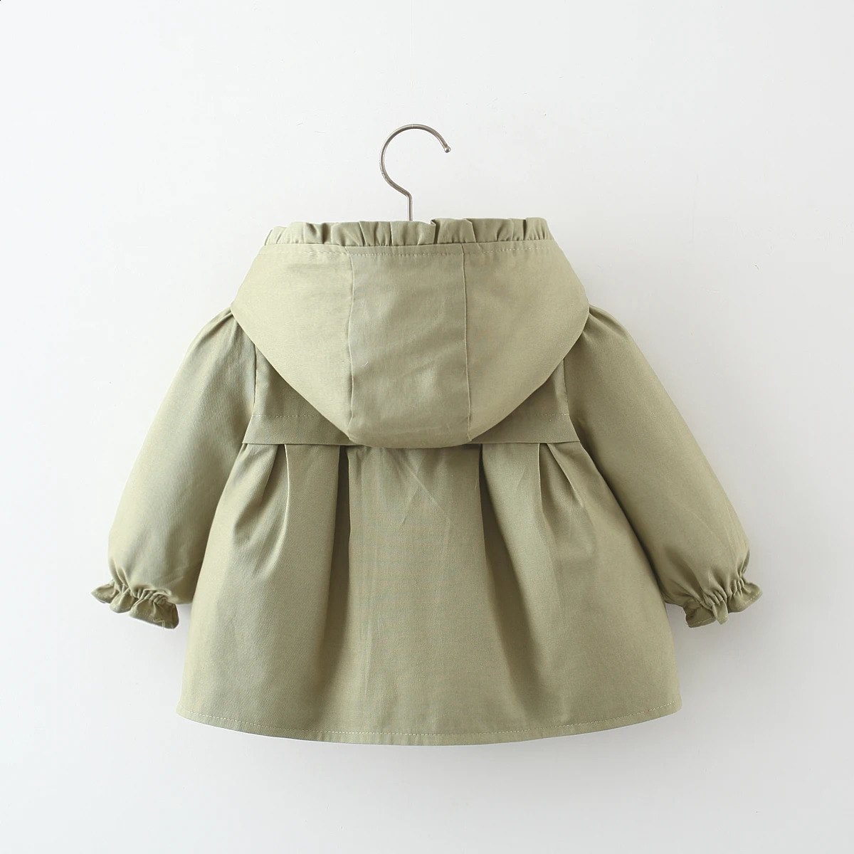 Spring and Autumn Girls Long sleeved Solid Color Hooded Windproof Coat Top Childrens Wear Jacket Mid length Korean Edition 241223