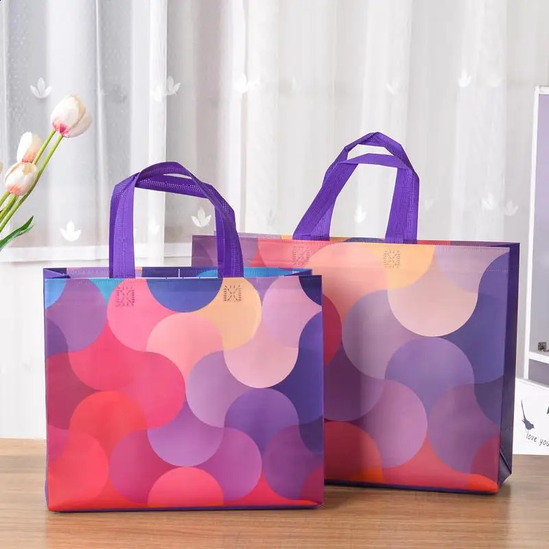 Nonwoven Fabric Shopping Bag For Women Printed Folding Eco Travel Grocery Reusable Film Coated Storage Bags Pouch 241213