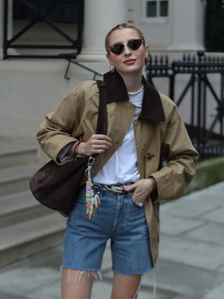 Casual Panelled Jacket Women Fashion Lapel Full Sleeve Single Breasted Female Jackets Autumn Street Commute Loose Lady Coat 241220
