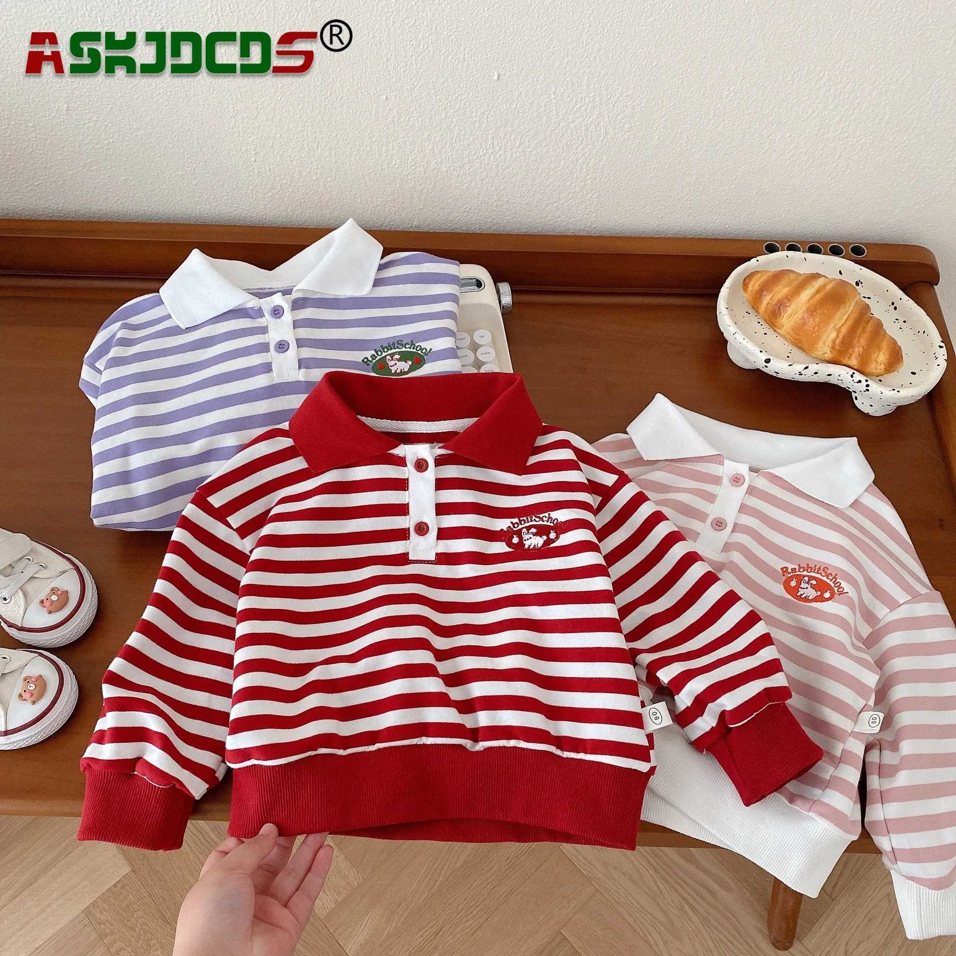2023 Autumn New Slish Embroidered Striped Polo ladies for Baby Boys and Girls Full Set Collar Top 6M-5Y W241223