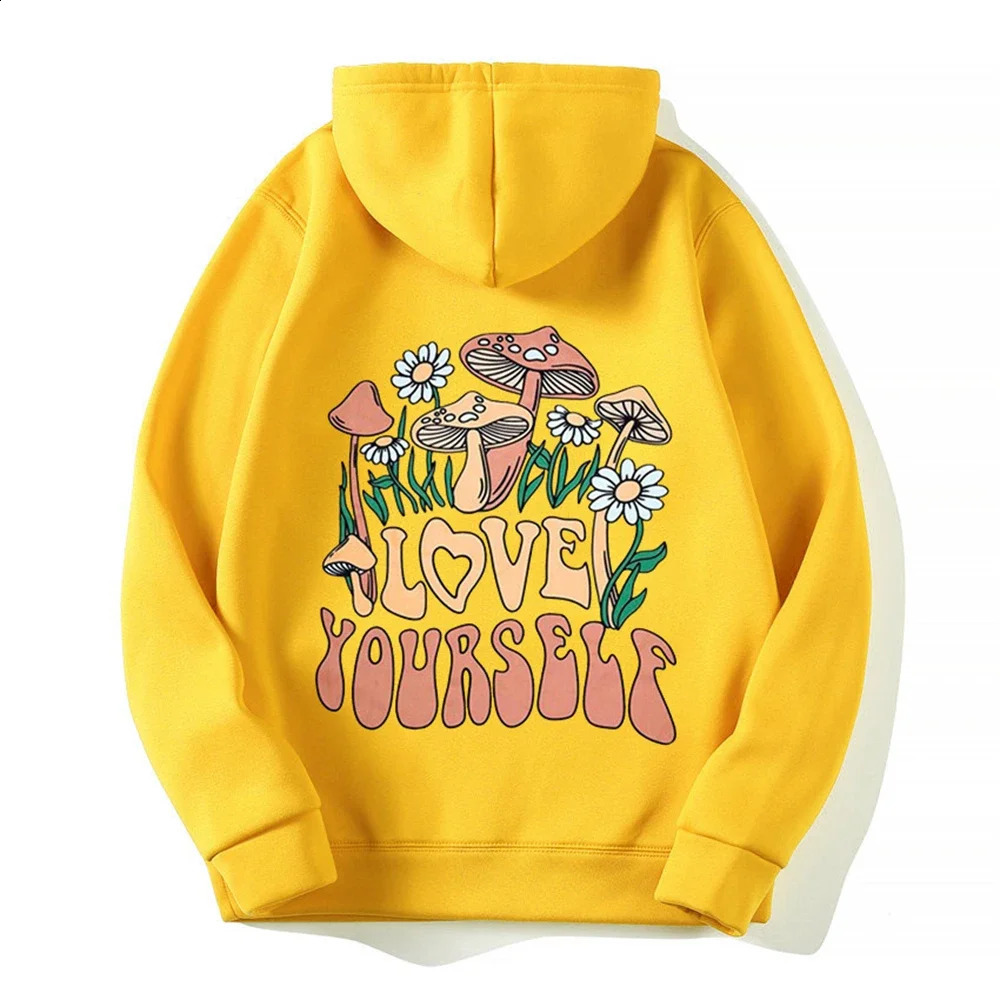 Women Fashion Hoodies Hip Hop Hoodie Sweatshirts Clothing mushroom slogan pattern back print fleece Coats Girl 241220