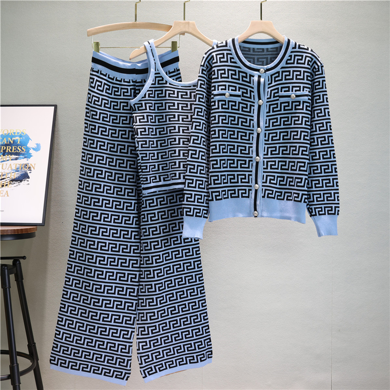new New Spring Autumn Elegant Casual Three-Piece Women's Fashion Houndstooth Printed Tight Plaid Vest+Trousers 3 Piece Set