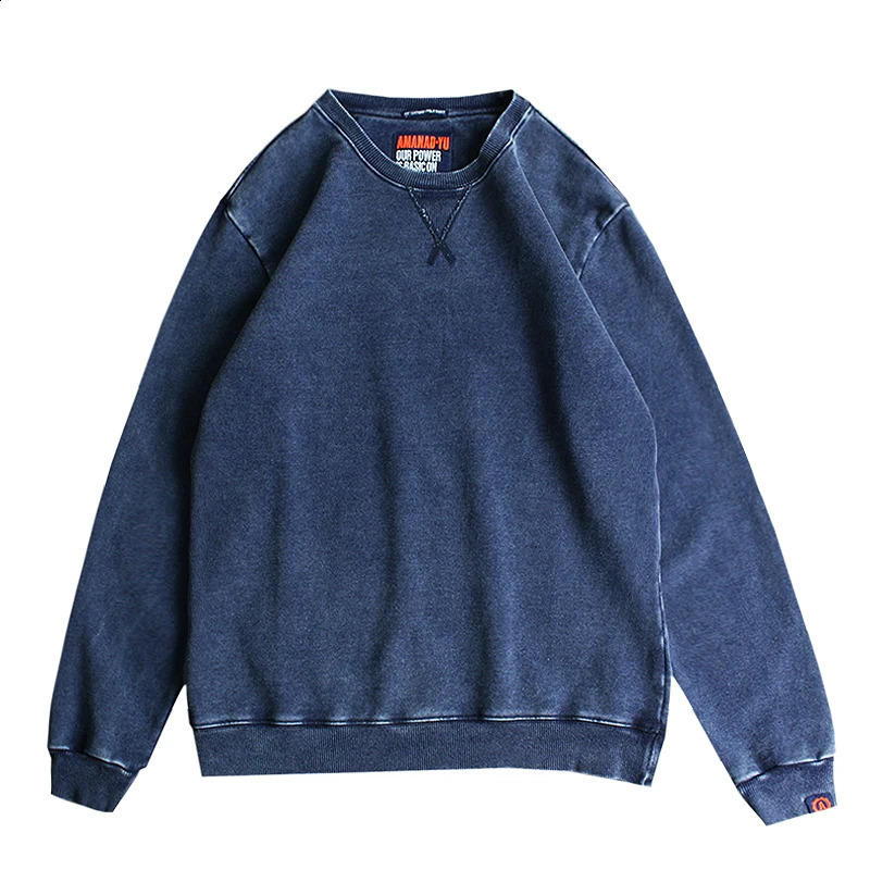 Heavy duty looped knitted 100% cotton sweatshirt retro Japanese autumn mens Distressed Pullover loose casual hoodie Y2k top 241223