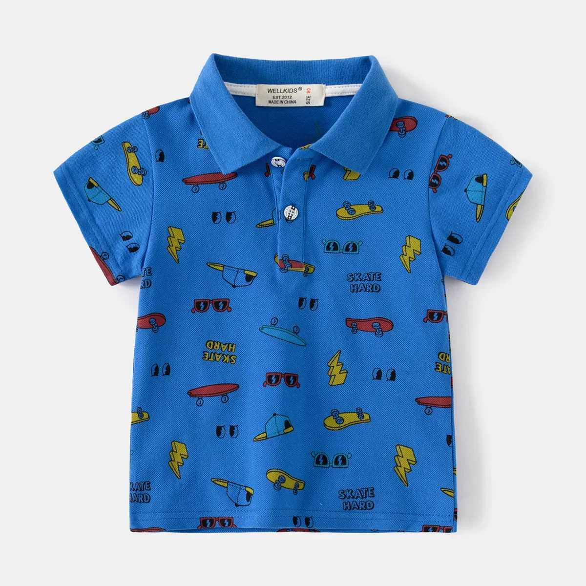 Summer new fashionable boys printed short sleeved T-shirt 3-8-year-old childrens casual breathable cotton polo shirt W241223