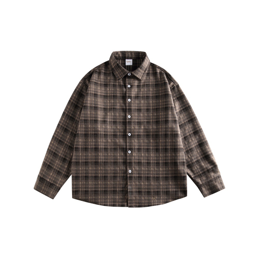 M10232 Plaid lapel shirt men 2024 autumn retro couple style all-match men's shirt