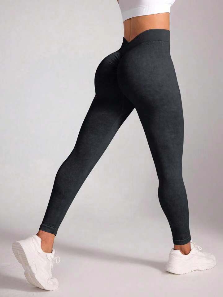 Yoga women's high waisted tight pants with frosted and washed V-waist seamless yoga pants peach buttocks fitness pants Pilates pickle ball posted