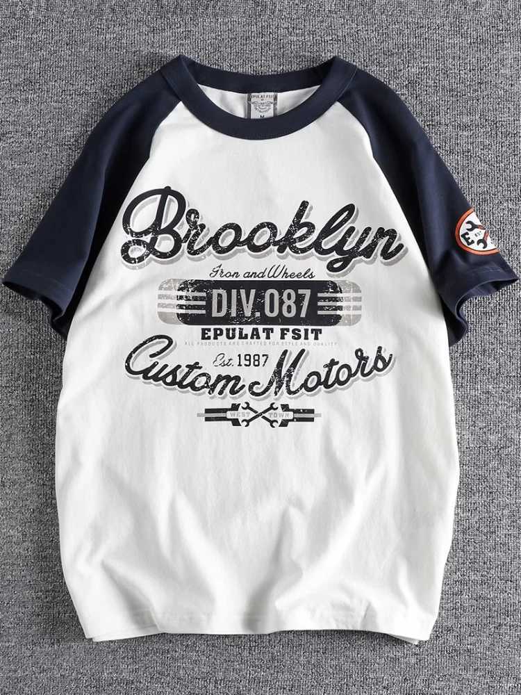 Summer new American retro short sleeved O-neck letter printed T-shirt for men fashionable and simple 100% pure cotton wash casual sports top W241223