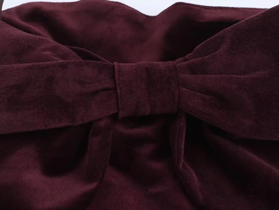 TRAFZA Womens Elegant Velvet Dress with Bow Tube Retro Dress Lined with Fashion Dinner Date Party Sexy Dress 241223