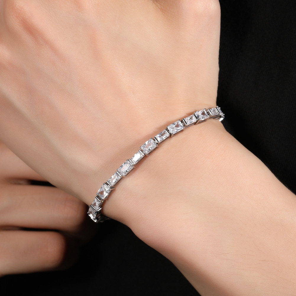 Hip Hop Iced Out Prong 5A Cubic Zircon Tennis Chain Bracelet Square Emerald Color Gemstone Bling Chains Trendy Bracelets Jewelry Accessories Bijoux Pu