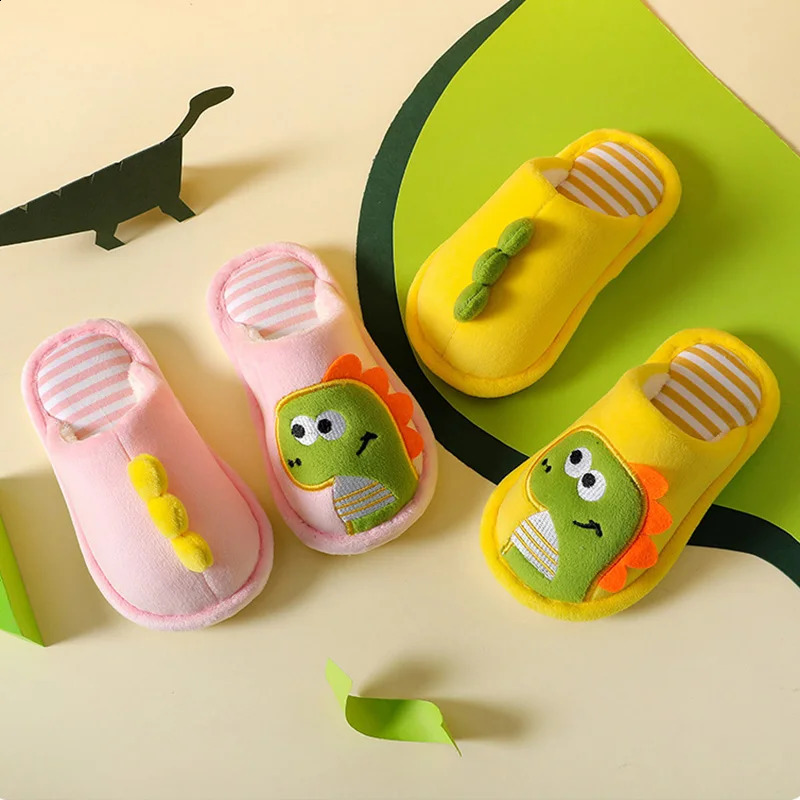 Children Cartoon Dino Fur Slipper Soft Autumn Winter Warm Princess Baby Boy Girl Indoor Home Bedroom Kid Cotton Fleece Fur Shoes 241223