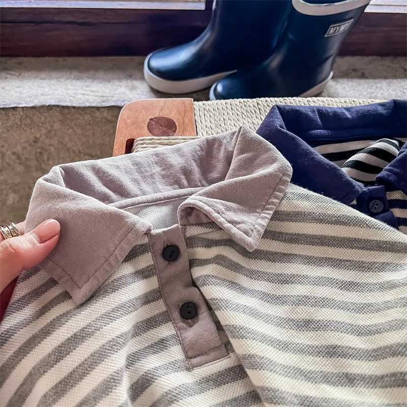 2018 Spring New Childrens T-shirt Fashion Stripe Contrast Color Collar Boys and Girls Polo Shirt Cotton Top W241223