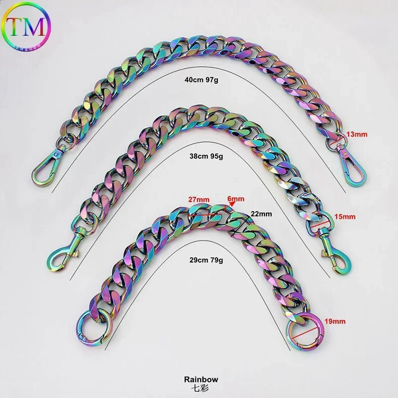 1-3 pieces of 30-100cm rainbow thick circular aluminum chain durable metal snap fasteners used for wallet chain bags and wallet accessories 241223