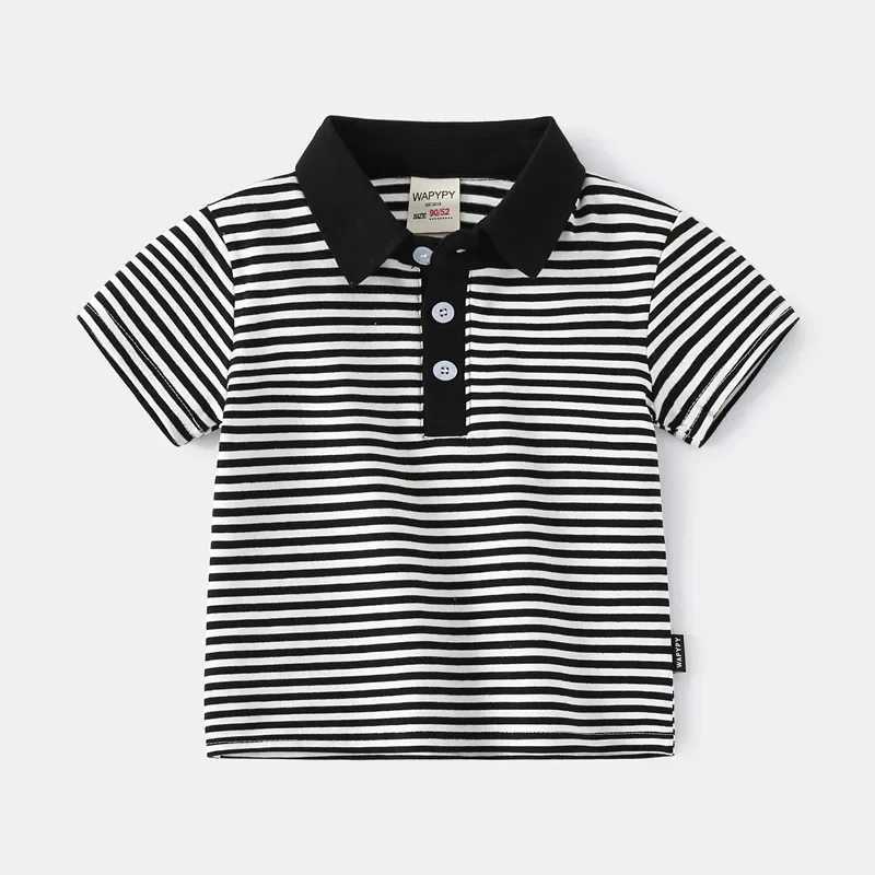 Boys striped short sleeved T-shirt summer new childrens polo shirt breathable cotton top 3-8 years old 2 colors W241223