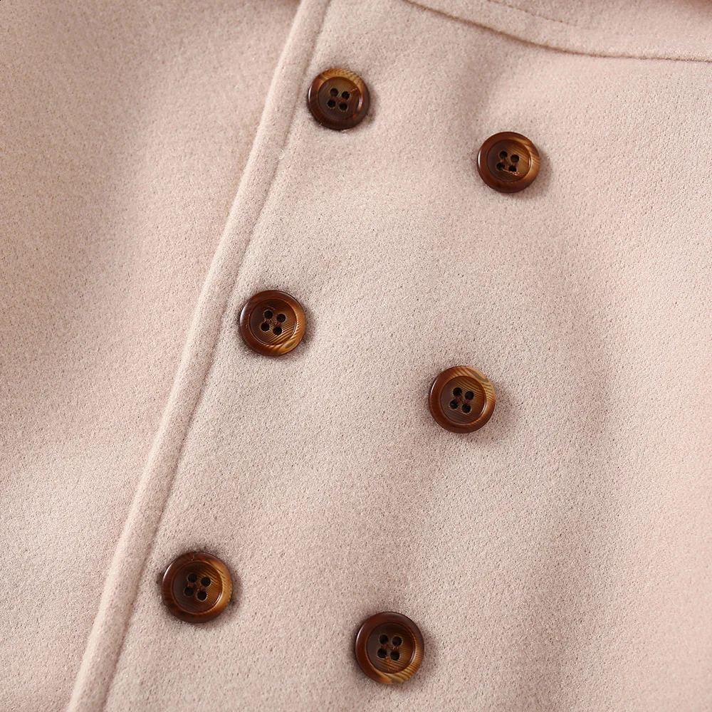 autumn and winter childrens woolen coat girls solid color lapel double row button casual coat 241223