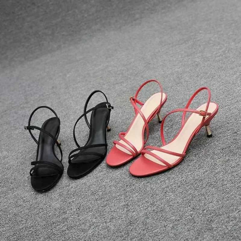 Womens Open Toe High Sandals with One-Row hot Strap - Sexy Summer Style, Rubber Outsole, Fine Heel