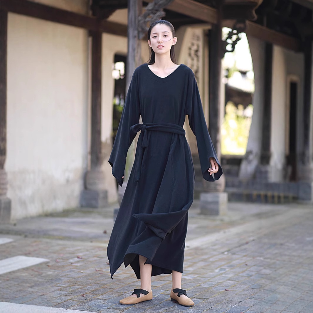 TB79487 Loose Ori Velvet Dress Long Splicing Design Dress Winter