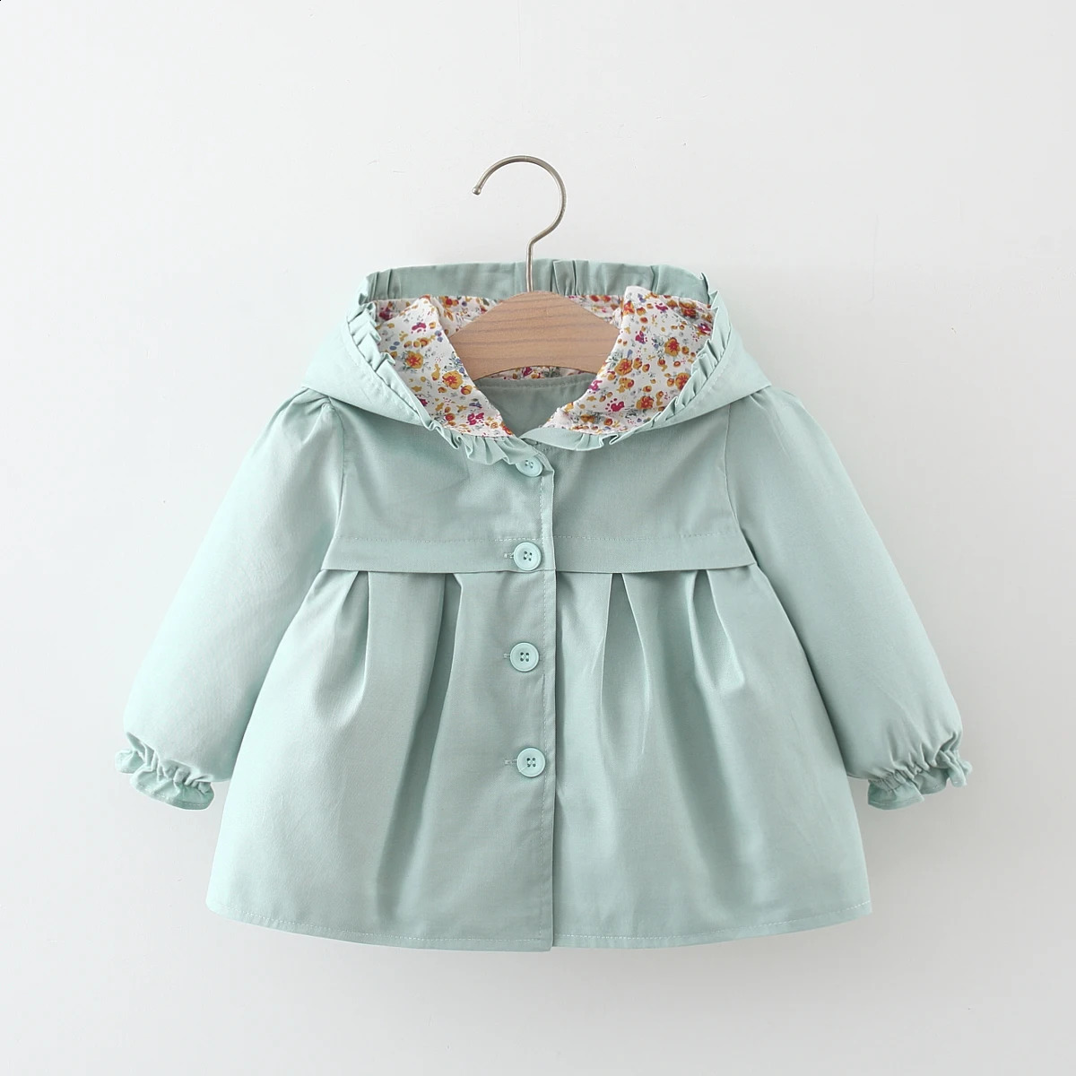 Spring and Autumn Girls Long sleeved Solid Color Hooded Windproof Coat Top Childrens Wear Jacket Mid length Korean Edition 241223
