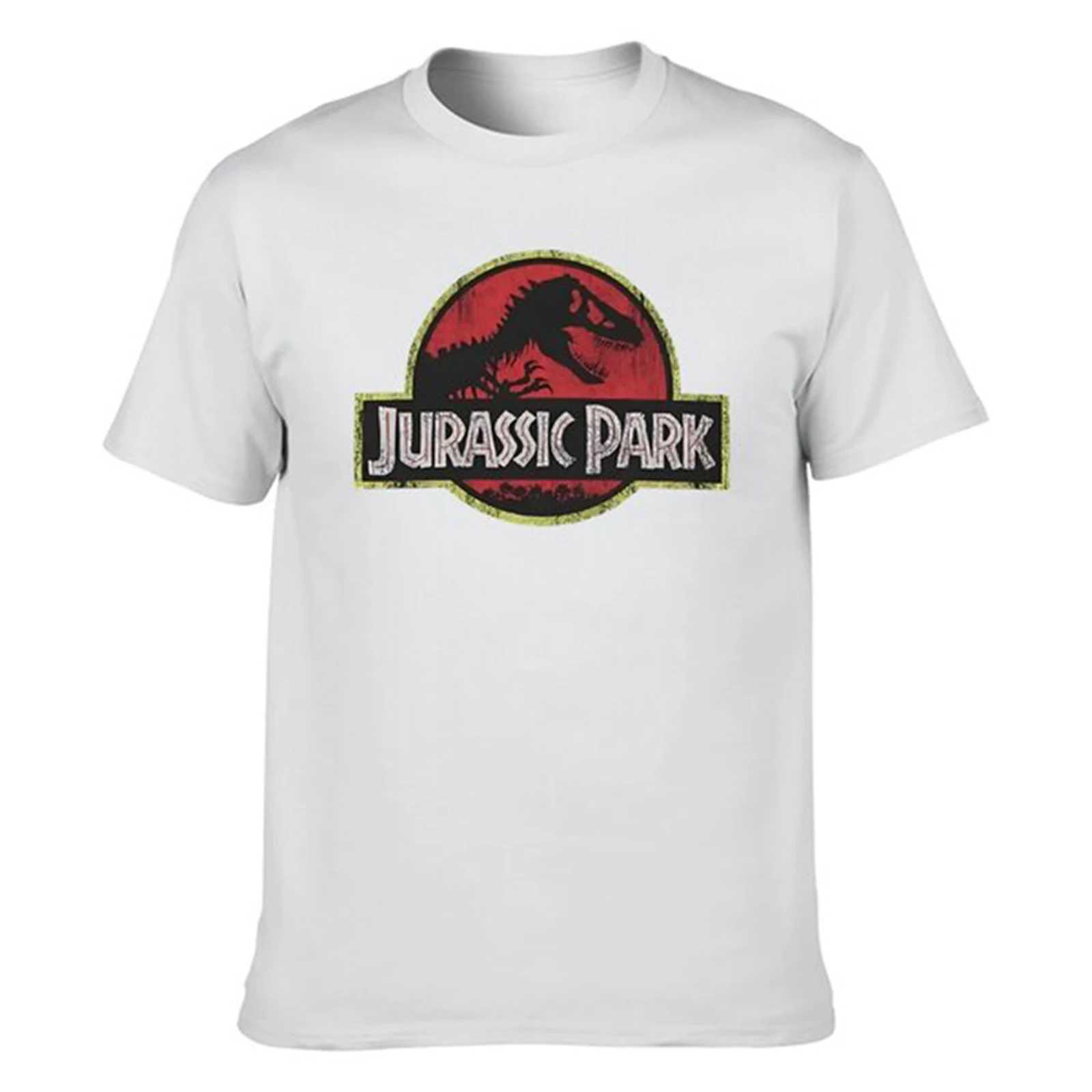 Summer New Jurassic Park Classic Retro Red Distressed T-shirt Tee Retro Dress Pure White Mens Short Sleeve Mens Dress W241223