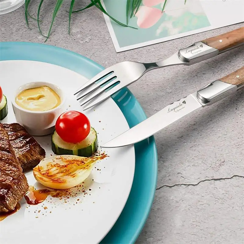 4/6/8/10 Laguiole steak knife set with olive wood handle dinner knife hammer blade steak knife 8.25-inch kitchen blade Christmas knife 241223